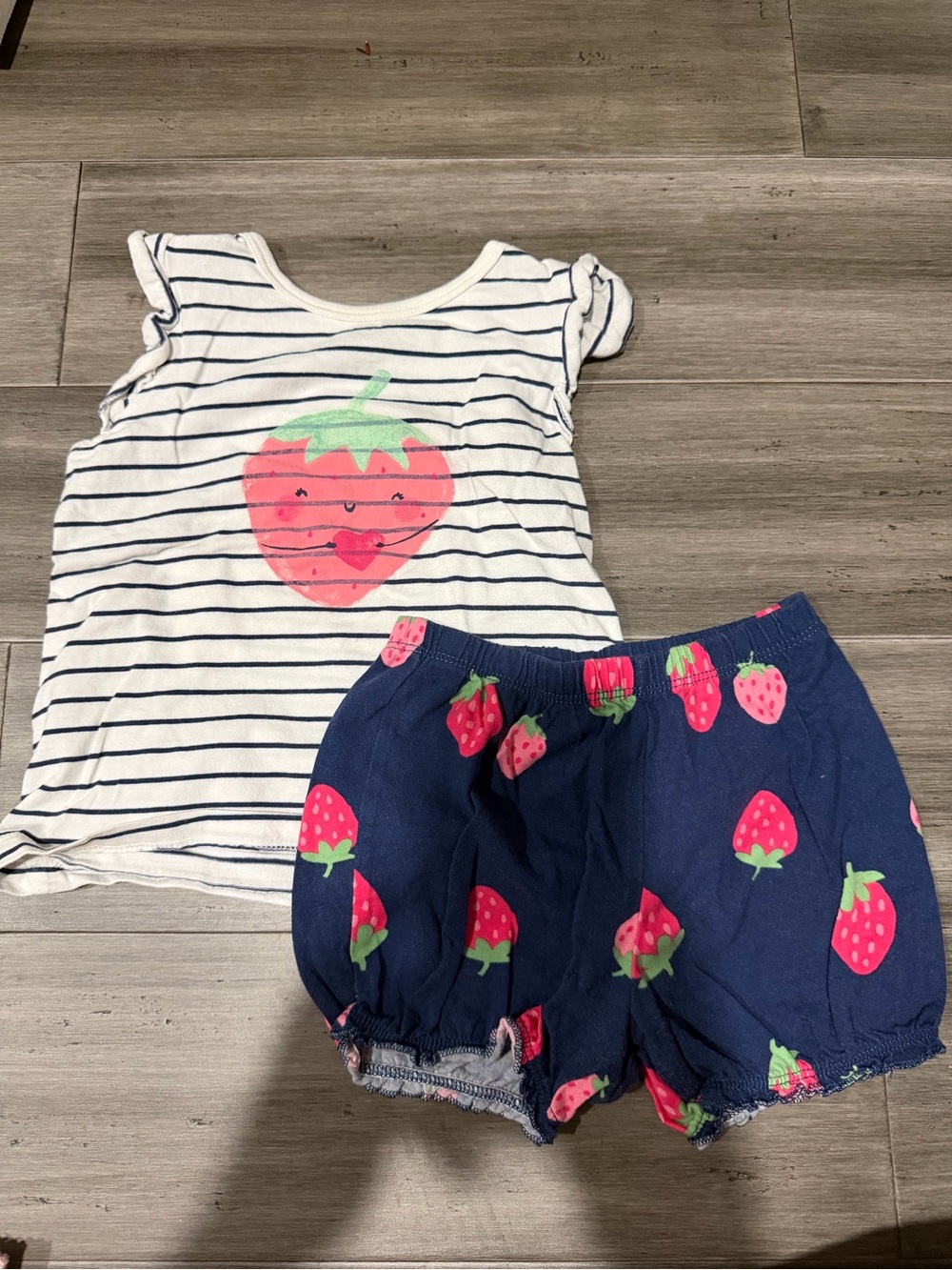 Carter's White & Navy Striped Top with Strawberry Graphic